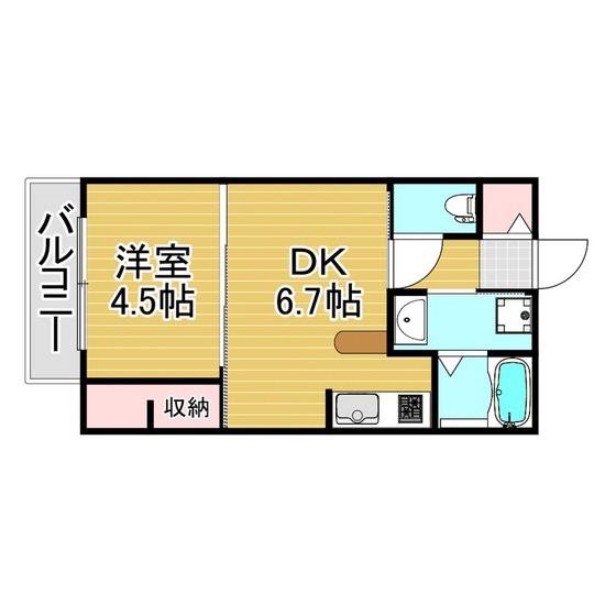 ウィステリア桜坂ヒルズ(1DK/2階)の間取り写真