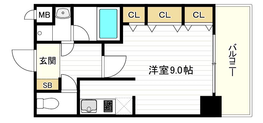 ウィルテラスなんば南(1K/10階)の間取り写真