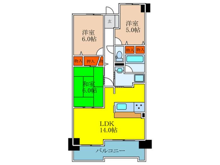 イトーピア緑地公園(3LDK/8階)の間取り写真