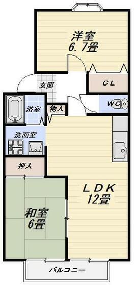 サニーヒルうね野(2LDK/2階)の間取り写真