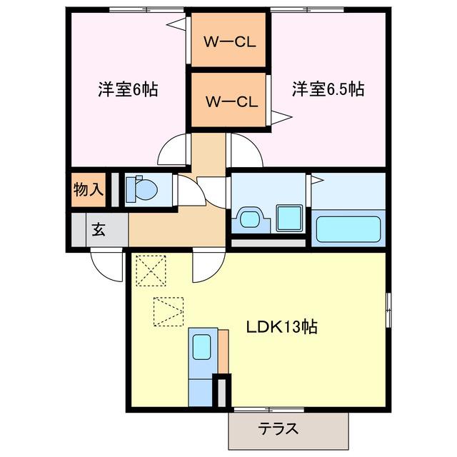 アーデ フライア D棟(2LDK/1階)の間取り写真