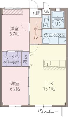 PRECIAUS ONE 弐番館(2LDK/1階)の間取り写真