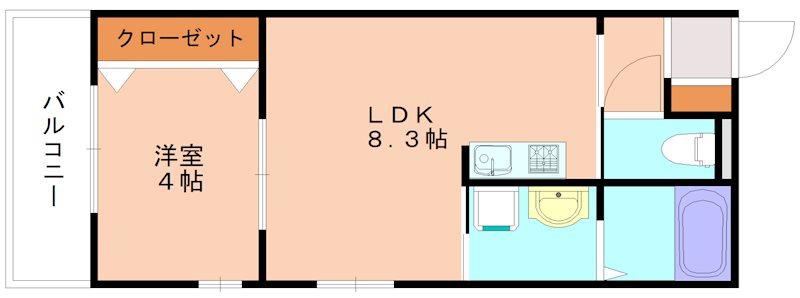 MERCU天神(1LDK/3階)の間取り写真