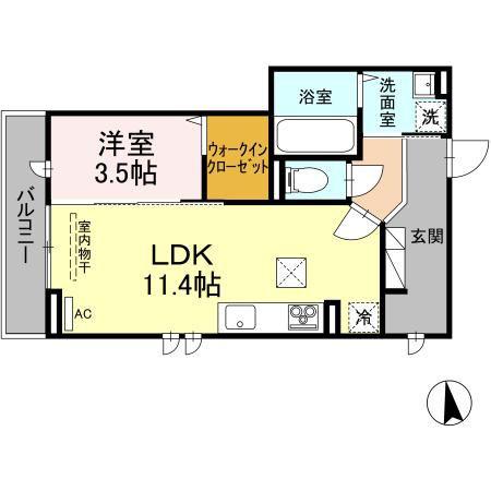 D‐ROOMときめき東(1LDK/1階)の間取り写真