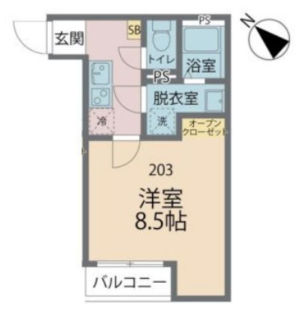 カインドネス相模原中央(1K/2階)の間取り写真