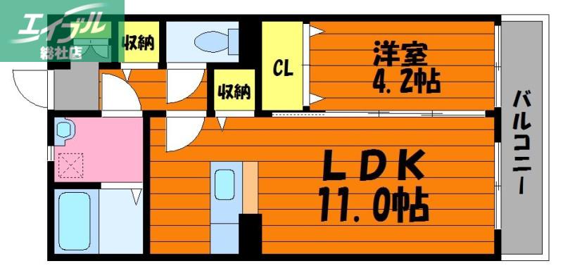 ブリリアント真壁(1LDK/3階)の間取り写真