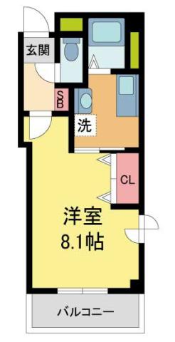 ラ・フォンテ甲東園(1K/2階)の間取り写真