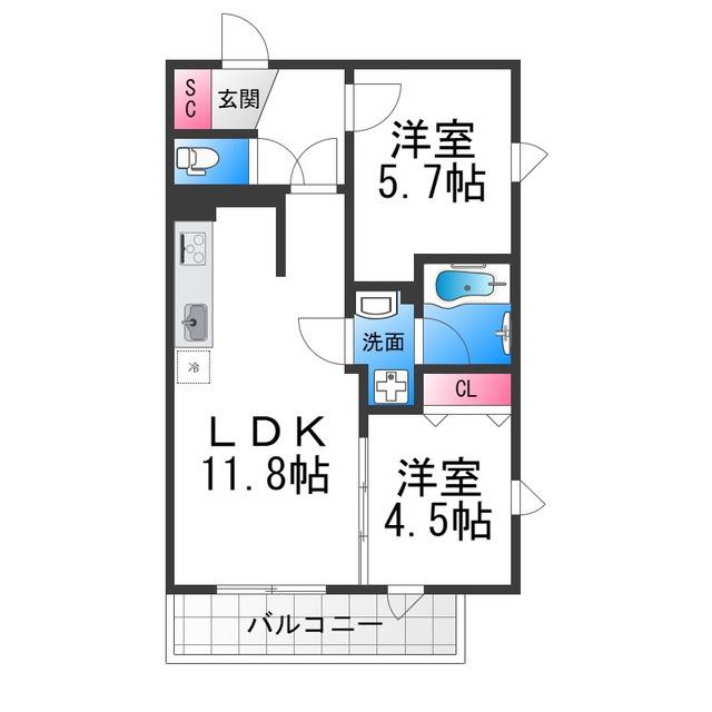 プレステージ14番館(2LDK/4階)の間取り写真