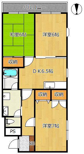 ハイツおその井2号棟(3DK/2階)の間取り写真