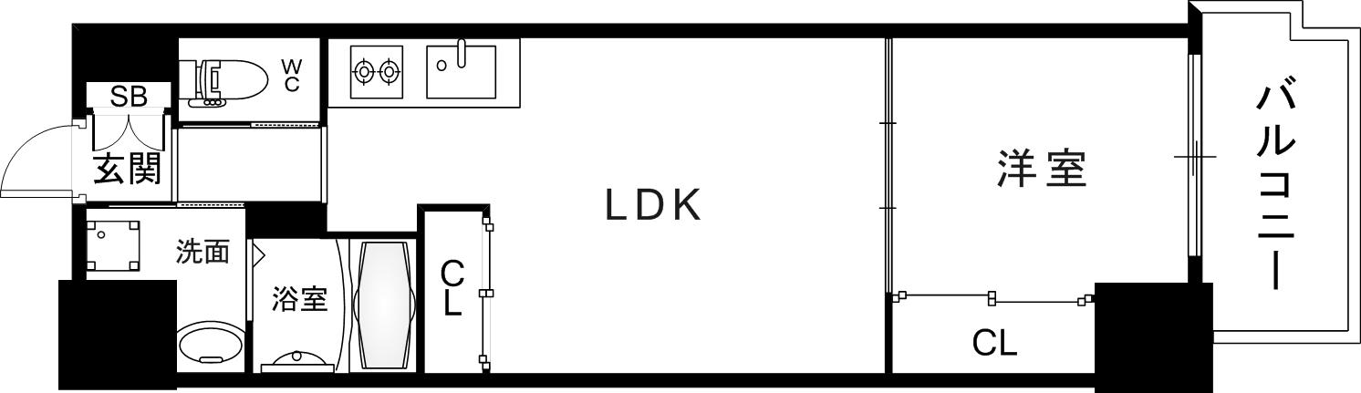ZONNA神戸磯上通(1LDK/6階)の間取り写真