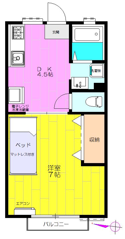 シティハイツII(1DK/2階)の間取り写真