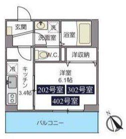 マンションシルケンハウス(1K/4階)の間取り写真