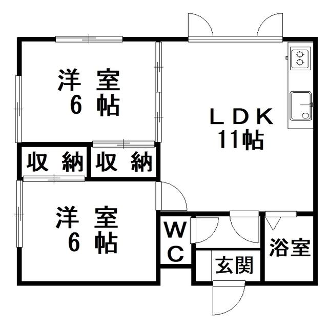 コーポアオキ(2LDK/1階)の間取り写真
