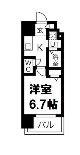 エグゼ難波西IV(1K/14階)の間取り写真