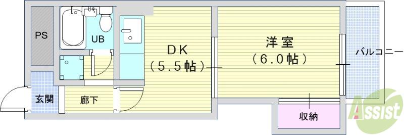 メゾンサプリーム(1DK/6階)の間取り写真