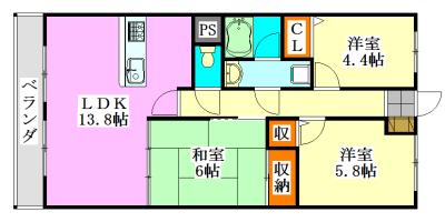 ディアコート津田沼(3LDK/2階)の間取り写真