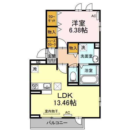 D-CASTLE(1LDK/1階)の間取り写真