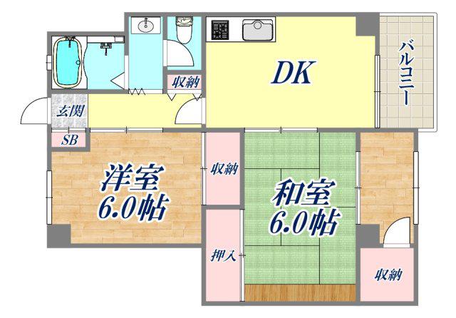 西甲子園ハイツ(2DK/5階)の間取り写真