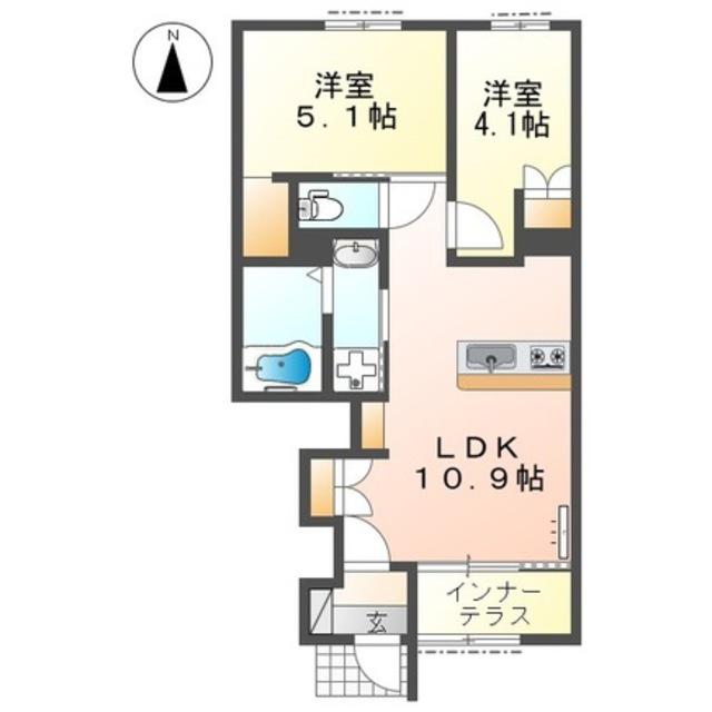 松原市丹南アパートII期(2LDK/1階)の間取り写真