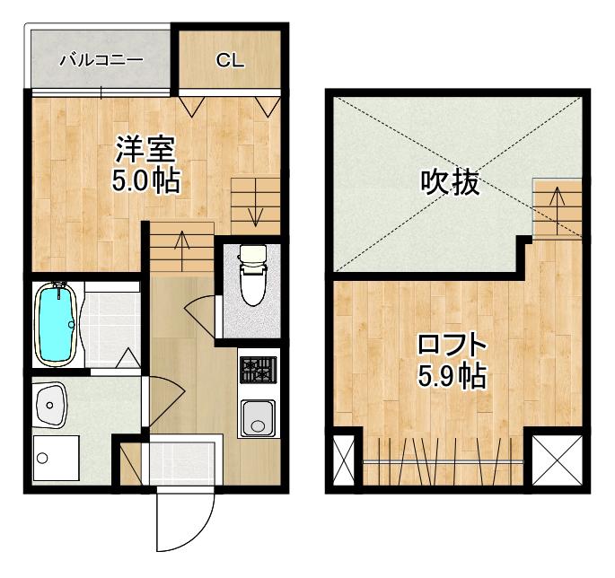 MODERN PALAZZO 福田町B(1SK/1階)の間取り写真