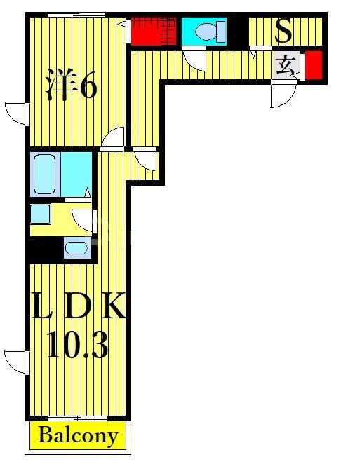 B.エボニー(1LDK/2階)の間取り写真