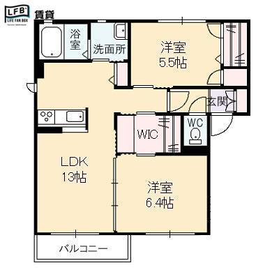 パールハイツD棟(2LDK/1階)の間取り写真