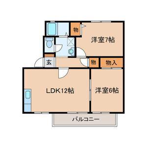 フォレストK D棟(2LDK/2階)の間取り写真