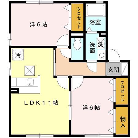 ハレアカラA(2LDK/1階)の間取り写真