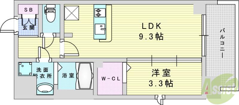 シーズンフラッツ新大阪サウス(1LDK/2階)の間取り写真