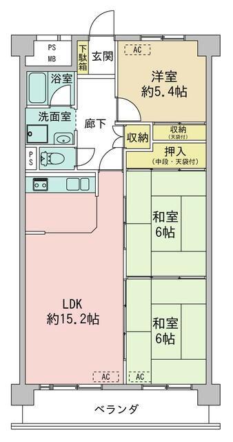 グリーンコーポ相模大野(3LDK/3階)の間取り写真