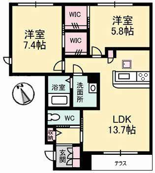 ベイパートレイル(2LDK/1階)の間取り写真