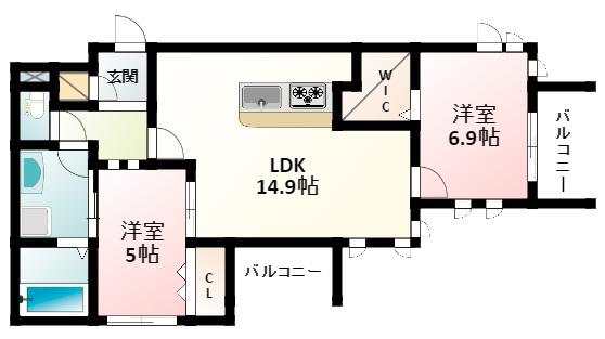 イー・ヒローズ(2LDK/2階)の間取り写真