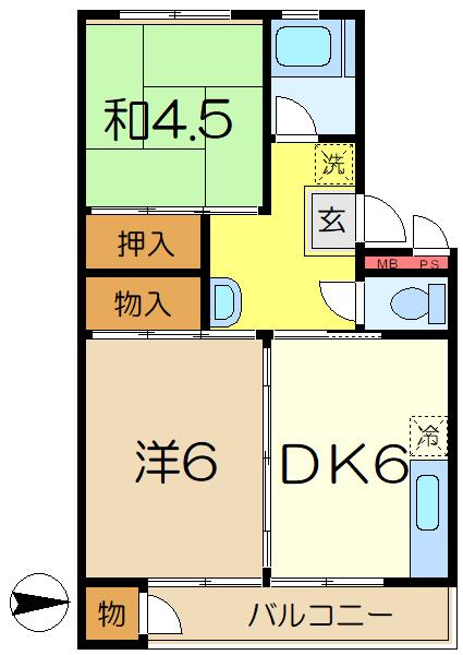栄昇ハイツ(2DK/5階)の間取り写真