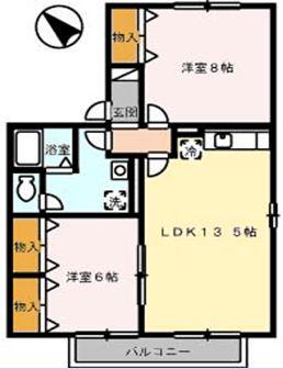 アグレアーブル春日B棟(2LDK/2階)の間取り写真