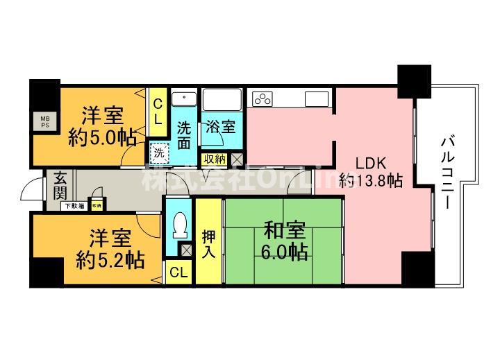 ライオンズマンション若江東3番館(3LDK/4階)の間取り写真