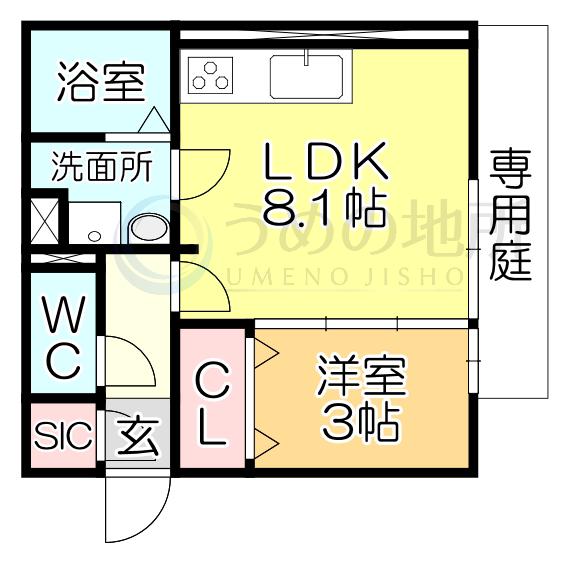 DーROOMクレスト国分(1LDK/1階)の間取り写真