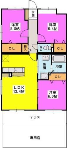 マンダリーヌ(3LDK/1階)の間取り写真