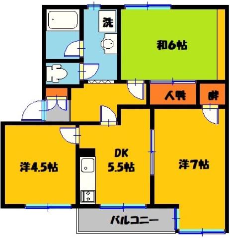 ラプラス戸祭B(3DK/2階)の間取り写真