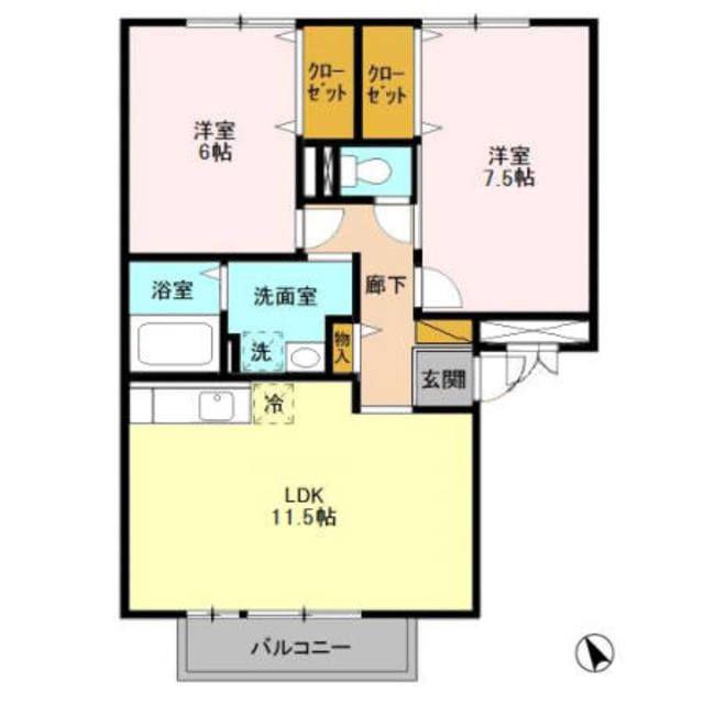 パークサイド西船A(2LDK/2階)の間取り写真