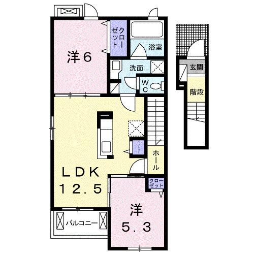 フェリーチェ六条B(2LDK/2階)の間取り写真