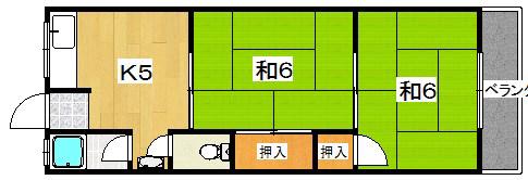 第2南開荘(2K/2階)の間取り写真