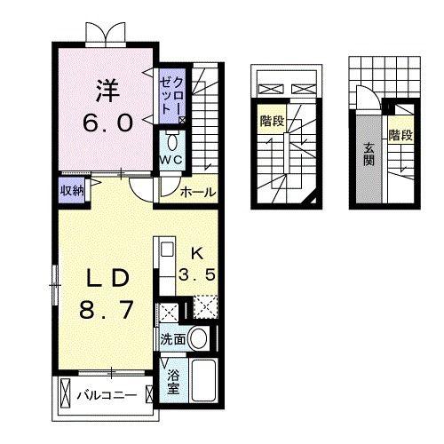 グランソレイユ(1LDK/3階)の間取り写真