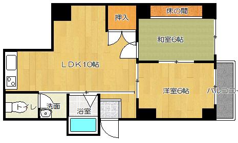 リバーサイド岡村(2DK/1階)の間取り写真