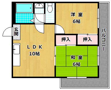 ハーモニーヒルズ桜丘(2LDK/3階)の間取り写真