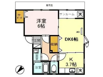 アプリコット B棟(2K/1階)の間取り写真