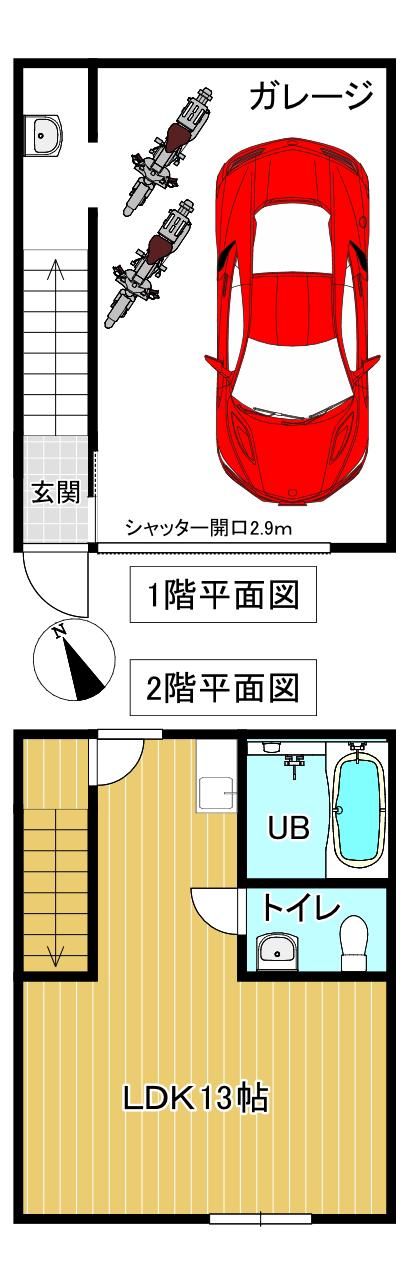 ガレージハウス三本桜(1LDK/1階)の間取り写真