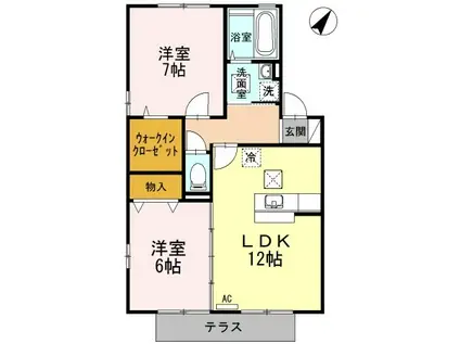 アメニティ葵B棟(2LDK/1階)の間取り写真