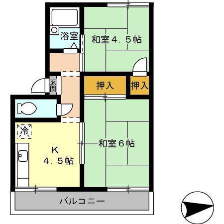 メゾンワタナベB(2K/2階)の間取り写真