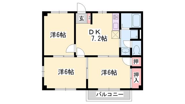 ファミールF(3DK/1階)の間取り写真