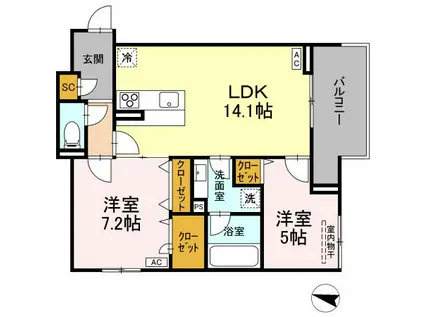 D-ROOM東手城(2LDK/2階)の間取り写真